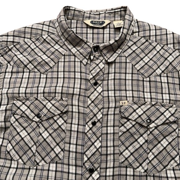Salt Valley Western Shirt Mens Size XL Long Sleeve Pearl Snap Button Plaid Gray - Picture 3 of 5